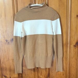 French Connection Mock-neck Sweater in Tan and Cream - Size Small